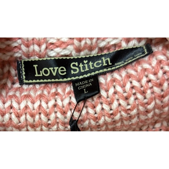 Love Stitch Large Coral White Aztec Pattern Shaw Jacket Sweater New w Tags - Picture 2 of 7